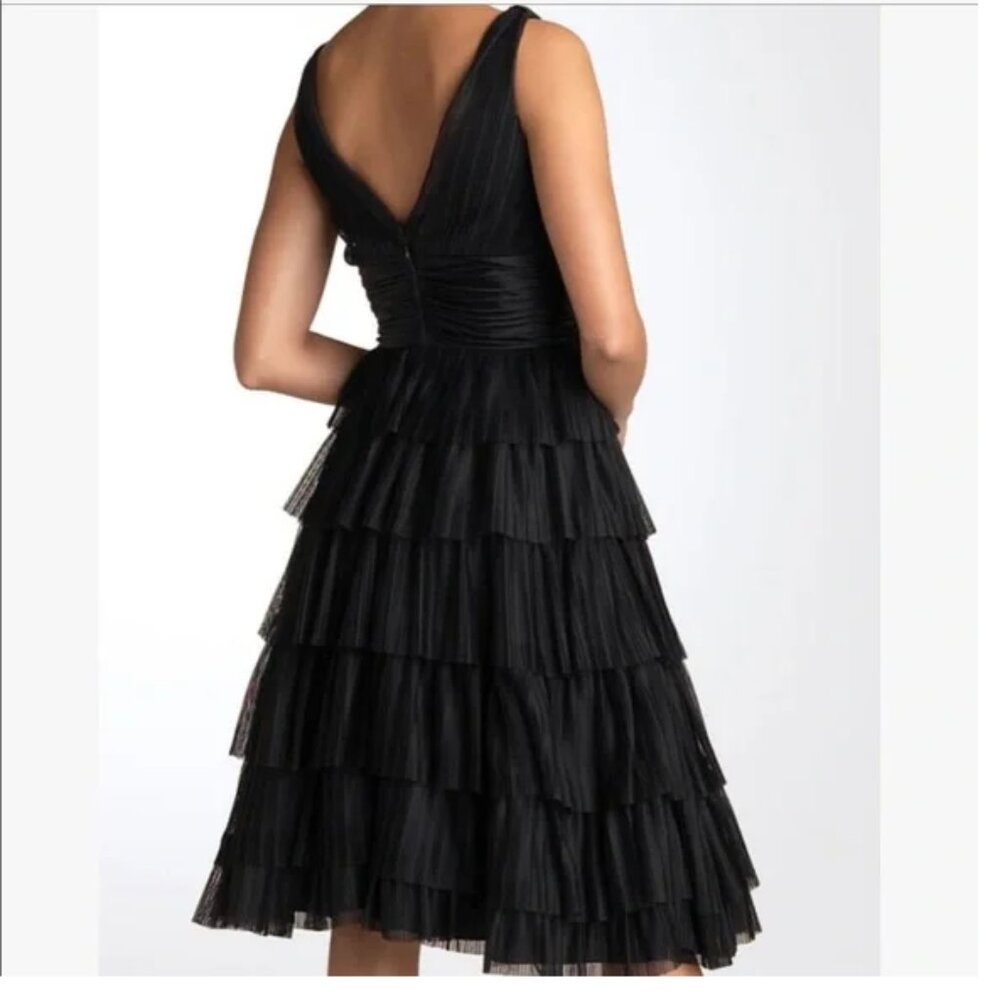 Maggy London Black V-Neck Tiered Ruffle Midi Dress - Picture 2 of 7